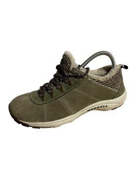 Merrell Kamori Chill Womens Size 9 Suede Hiking Shoes Fur Lined Olive Green